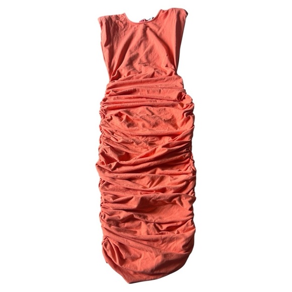 Coral Ruched Dress with Shoulder Pads - Picture 2 of 3